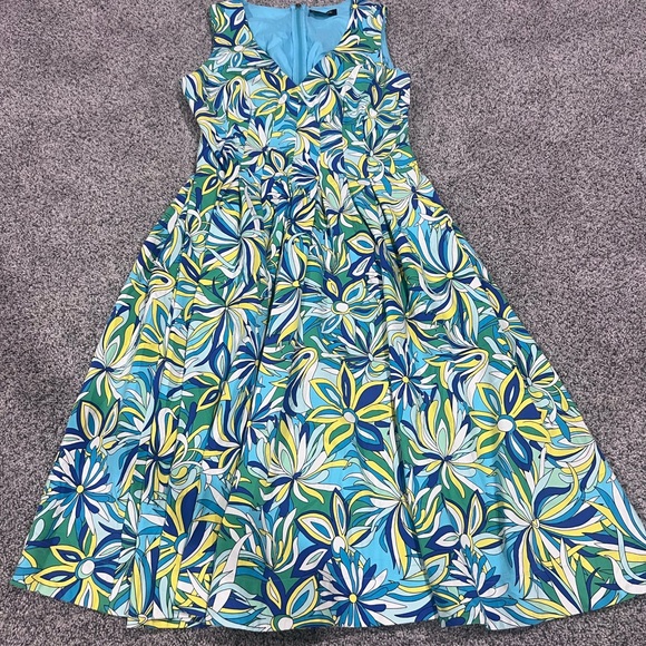 Kate Spade Anemone Floral Amelia Dress  Blue Green Sleeveless Pleated Size US 8 - Picture 6 of 14